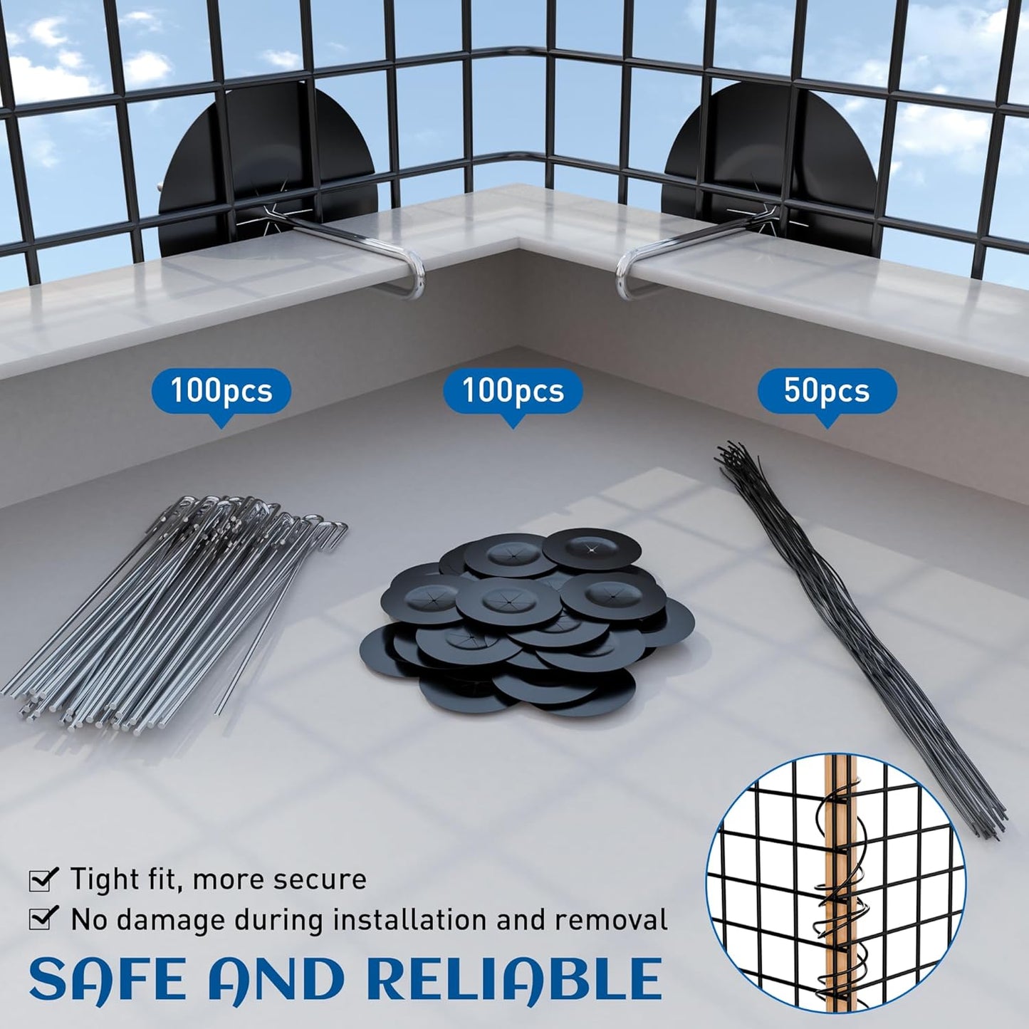 8inch x 100ft Solar Panel Bird Guard, Critter Guard for Solar Panels with 100 Pcs Stainless Steel Fasteners, Removable PVC Coated Pigeon Netting Wire for Squirrel, Bird, Critters Proofing