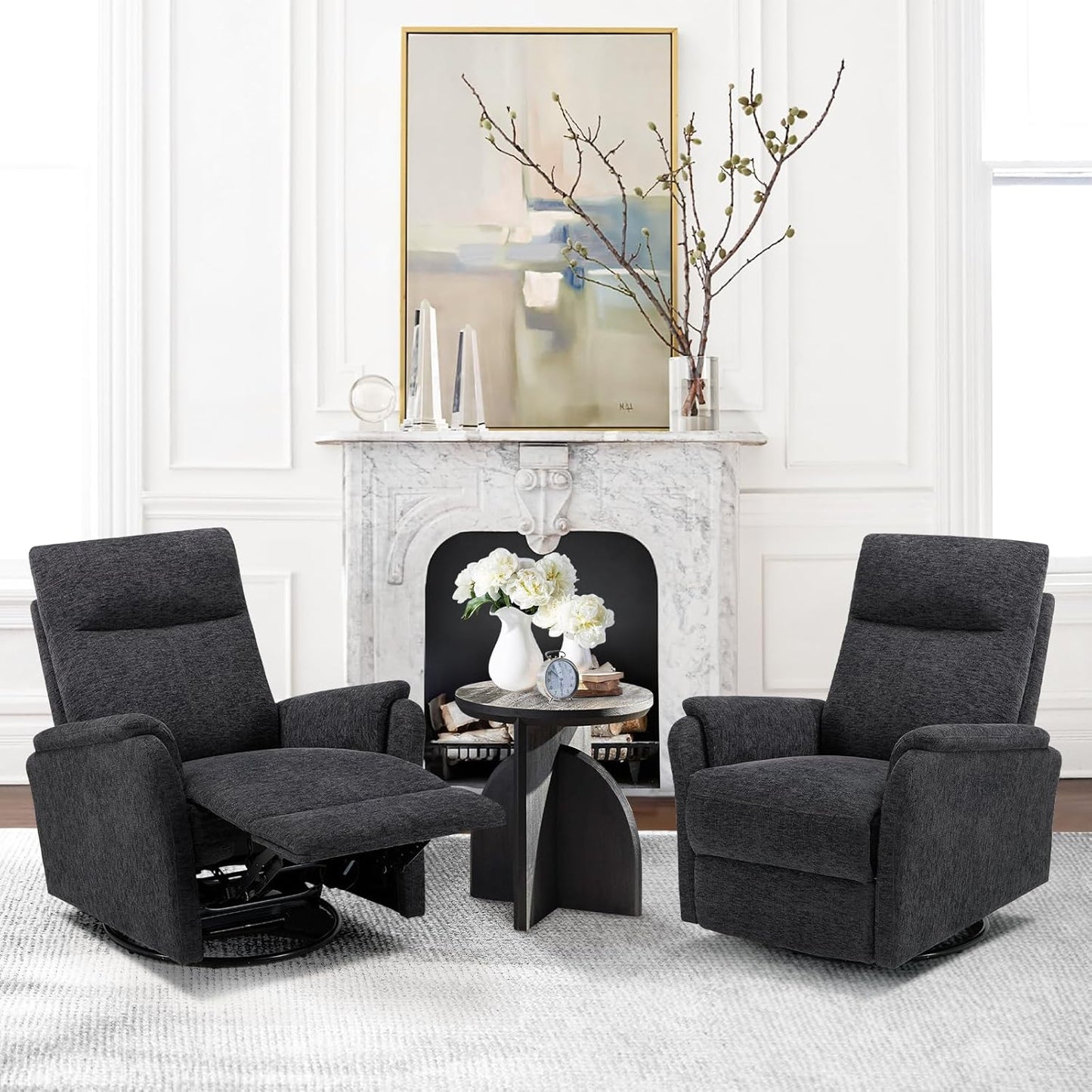 COLAMY Swivel Recliner Chair-Nursery Glider Rocking Chair, Swivel Rocker Recliner Chair, Fabric Reclining Single Sofa with Wide Footrest, Deep Seat, Thick Cushion for Living Room, Bedroom-Darkgrey