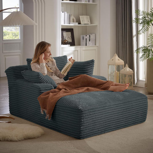 50" W Oversized Boneless Chaise Lounge Sofa Chair Indoor, Corduroy Plush Reading Cloud Couch, No Assembly Single Floor Sleeper Chair Bed for Living Room Apartment Office Small Spaces