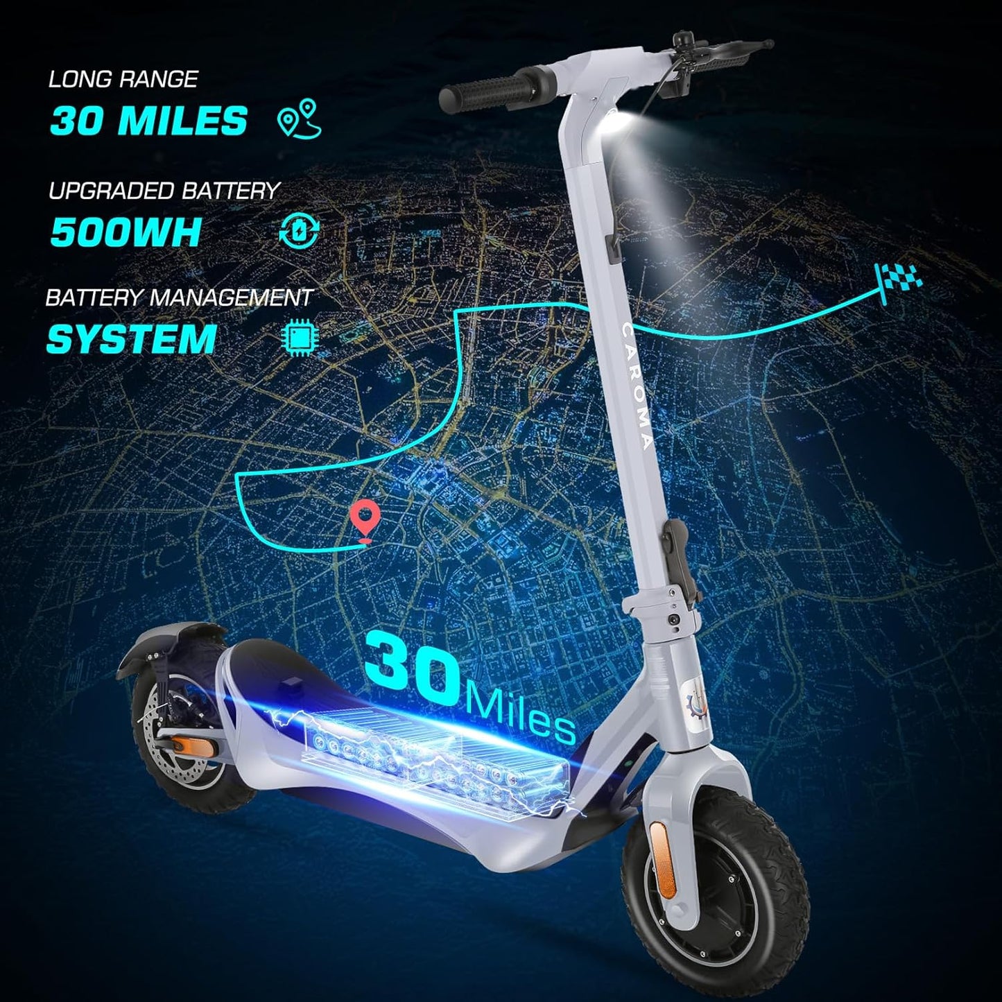 Caroma Electric Scooter Adults, 850W Motor, Max 36 Mph & 30-37 Miles Long Range, 10 Inch Run-Flat Tires, Folding E-Scooter with Dual Motor and Dual Brakes, Smart Control