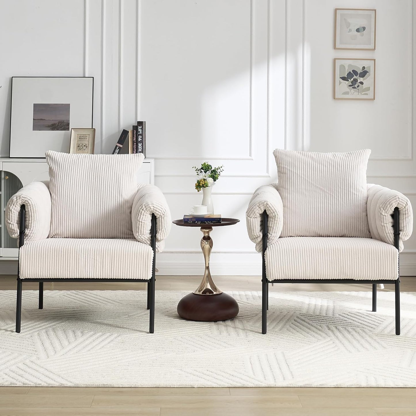YISHENG Modern Velvet Accent Chair Set of 2 Upholstered Comfy Lounge Sofa Chair, Fabric Oversize Lazy Arm Chair with Soft Cushion, Metal Frame Reading Chair for Living Room, Balcony,Bedroom,Black