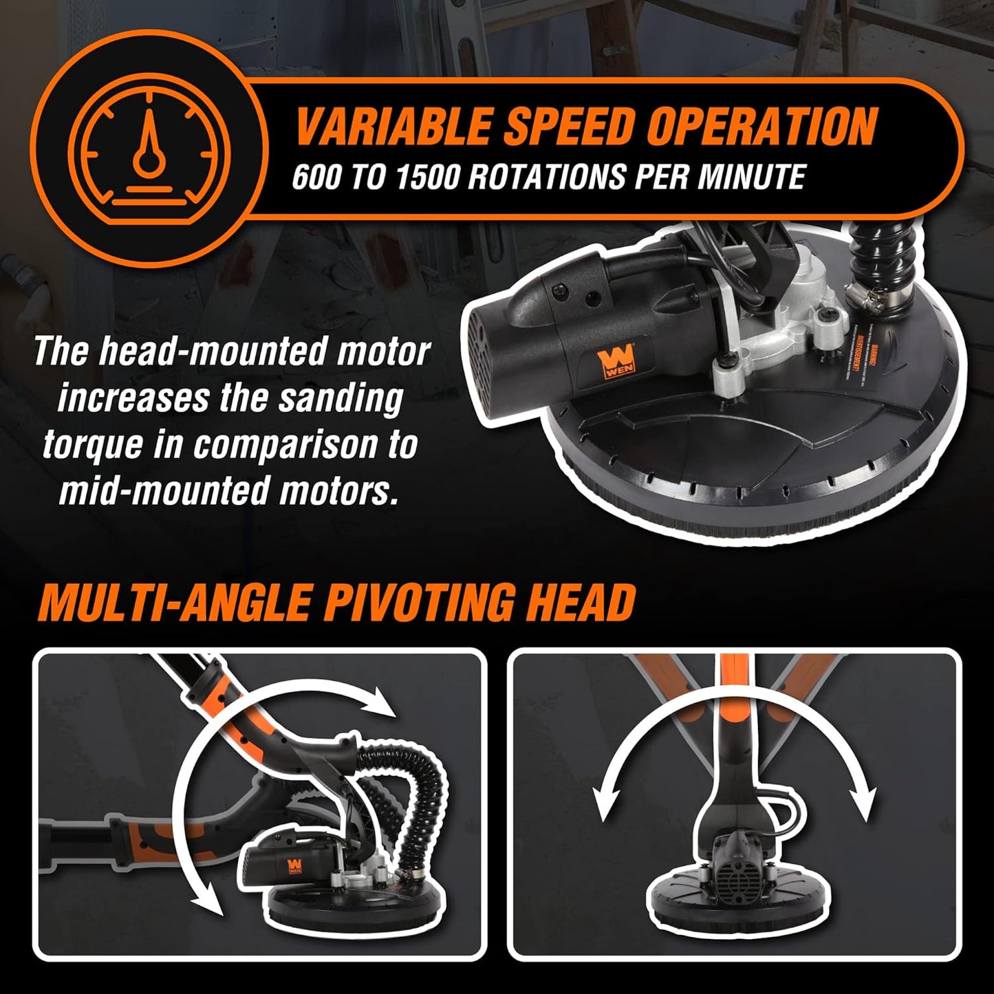 WEN Drywall Sander, Variable Speed with 15 ft. Hose (6369)