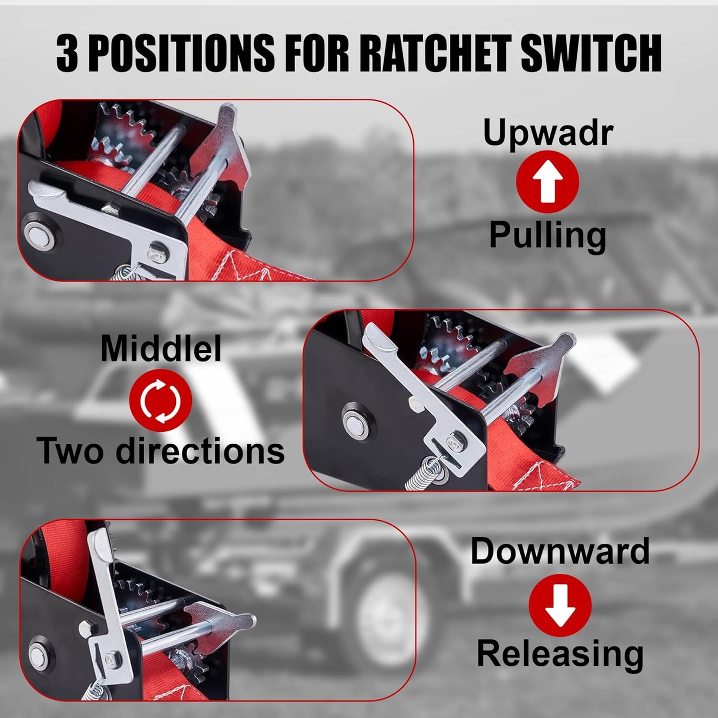 TYT 3500LB Boat Trailer Strap Winch with 10M Red Strap, Sturdy Long-Lasting Gear Hand Crank Winch, Operated Two Way Ratchet Manual Winches for Towing Pulley Boat Trailer Truck RV Jet Ski Marine Winch
