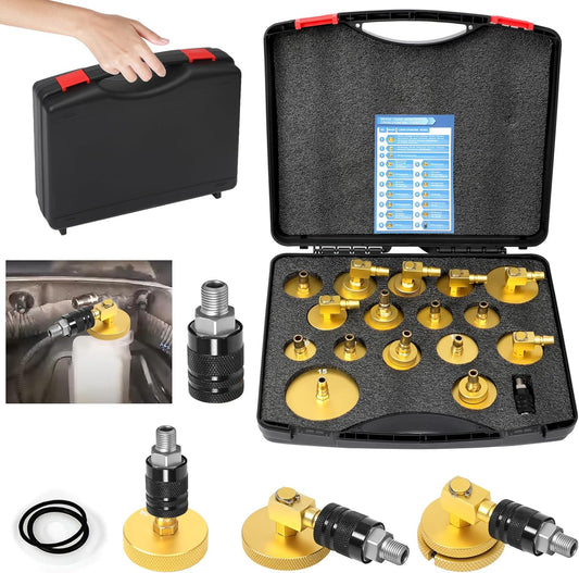17pcs Automotive Master Cylinder Brake Bleeder Adapter Caps Set Brake Pressure Bleeder Kit with Quick Connector Brake Fluid Bleeding or Refilling Compatible with VW Ford Tesla etc.