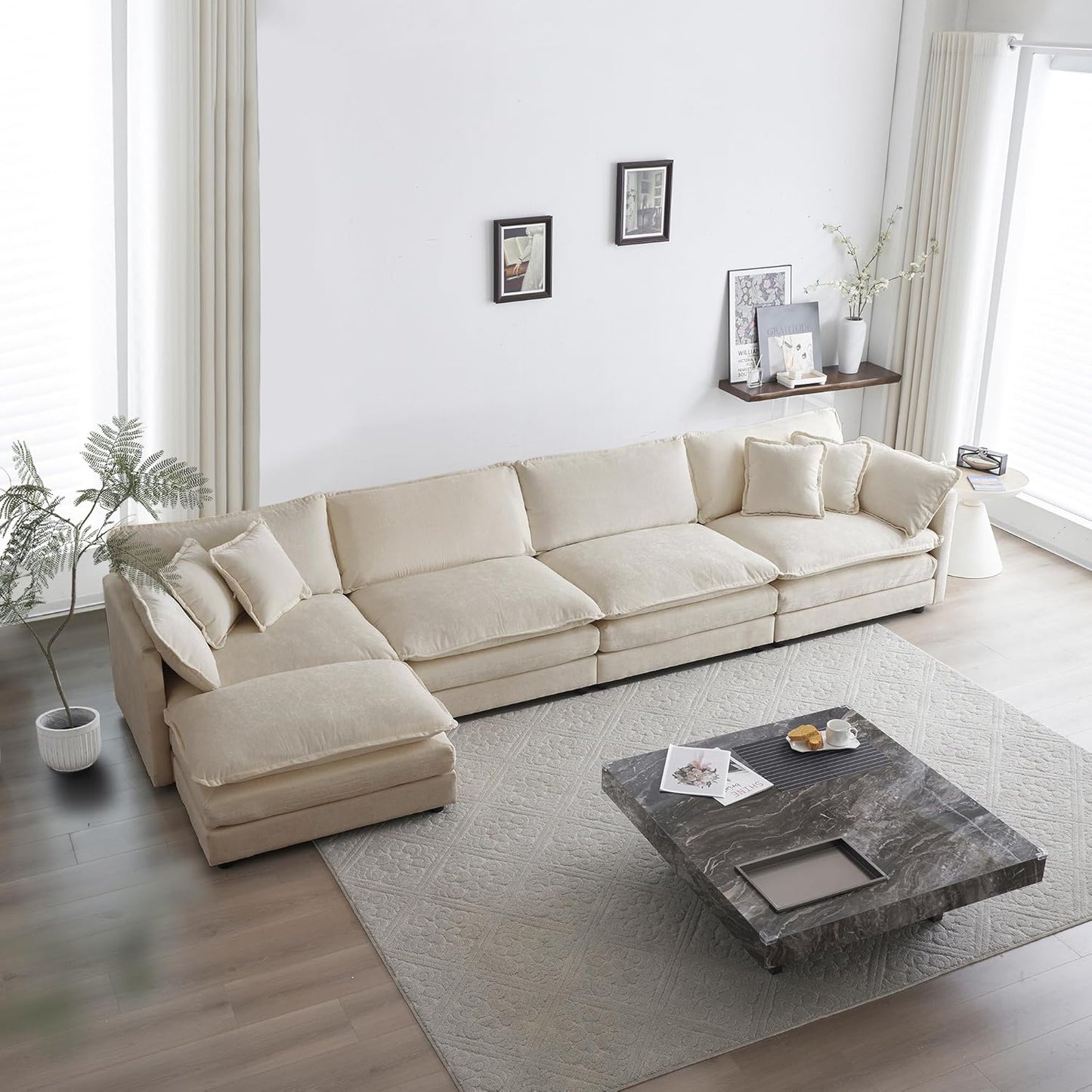 WILLIAMSPACE 41" Single Sofa Chair, Modern Upholstered Armchair with 1 Toss Pillow, Small Cream Couch Chair for Living Room, Deep Seat Reading Sofa for Bedroom Apartment, Chenille Fabric (Cream White)