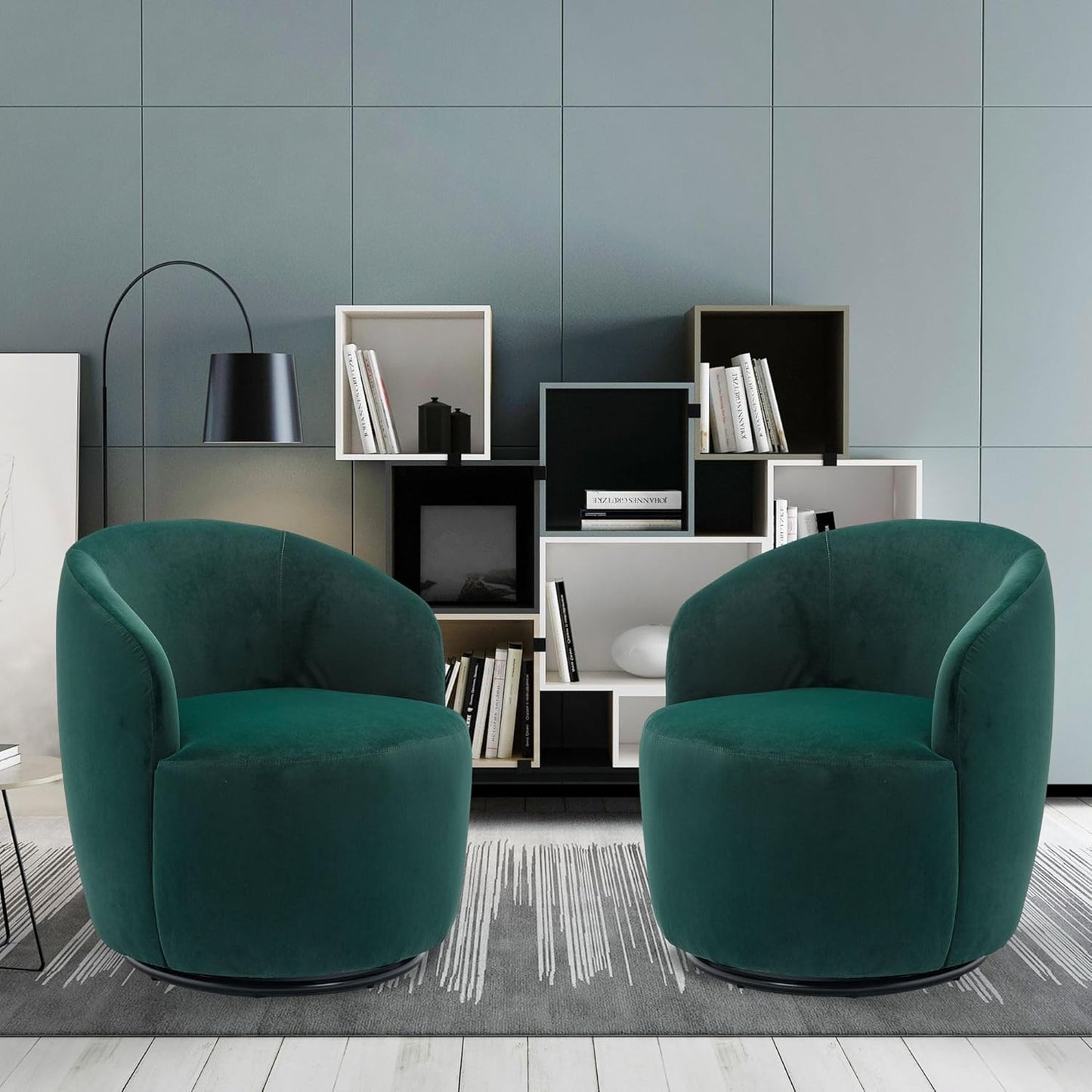 Swivel Accent Chairs Set of 2, Modern Round Vanity Chair for Living Room, Comfy Velvet Barrel Armchair, Small Single Sofa, Blue
