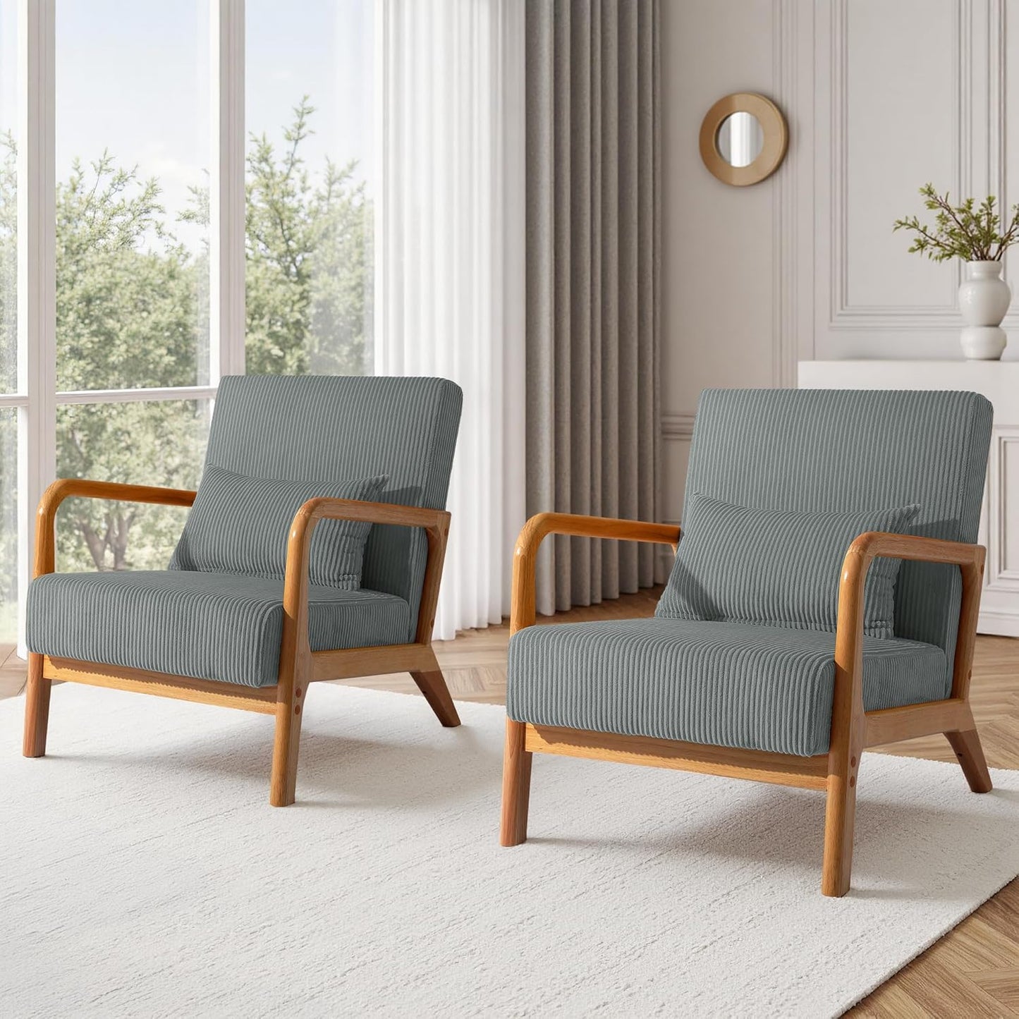 UIXE PU Leather Accent Chairs Set of 2, Upholstered Armchair for Living Room, Modern Arm Chair Comfy Single Sofa Bedroom Reading Seat with Lumbar Pillow - Hunter Green