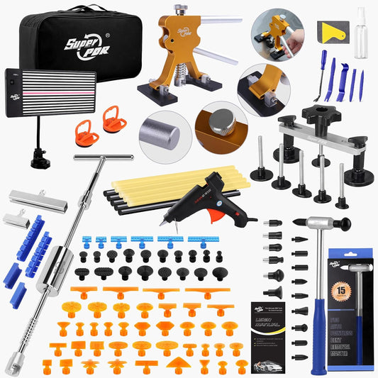 Super PDR Paintless Dent Repair Kit, Dent Puller Kit, Car Dent Removal Tools with Dent Lifter，Bridge Puller，Slide Hammer 2 in 1 T-Type Slide Hammer for Repair Door Ding, Creases and Hail Damage