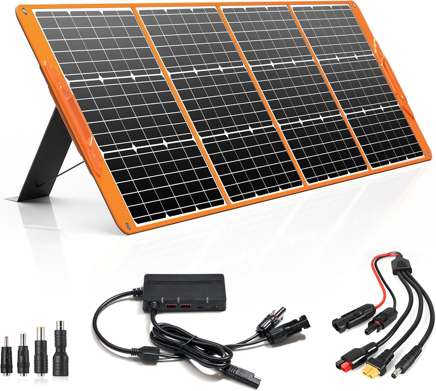 100W Portable Solar Panel for Power Station, 19.8V Foldable Solar Charger with DC/XT60/Anderson Cable & QC3.0 USB Outputs, 23% High Efficiency IP65 Waterproof 2 Kickstands for Outdoor Camping RV Trip