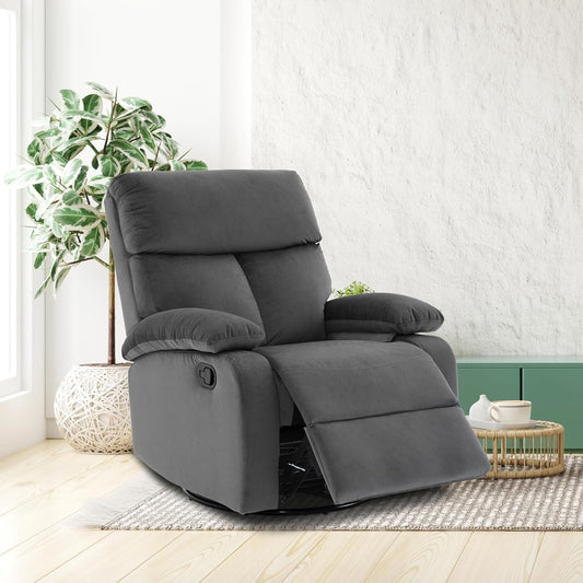 Swivel Rocker - Small Recliner for Small Spaces with Overstuffed Arms and Back, Manual Swivel Recliner Chair with Ultra-Soft Velvet for Living Room, Nursery, Bedroom, Dark Gray