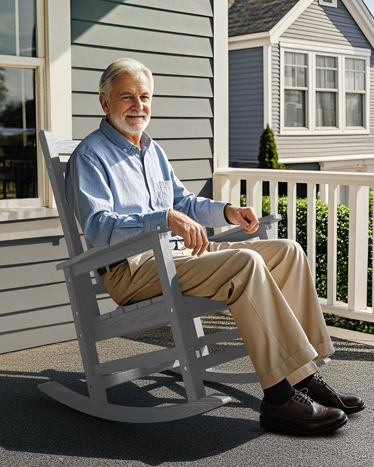 SERWALL Oversized Outdoor Rocking Chair Set of 4, HDPE Rocker for Adults, Patio Rocking Chairs for Porch, Black