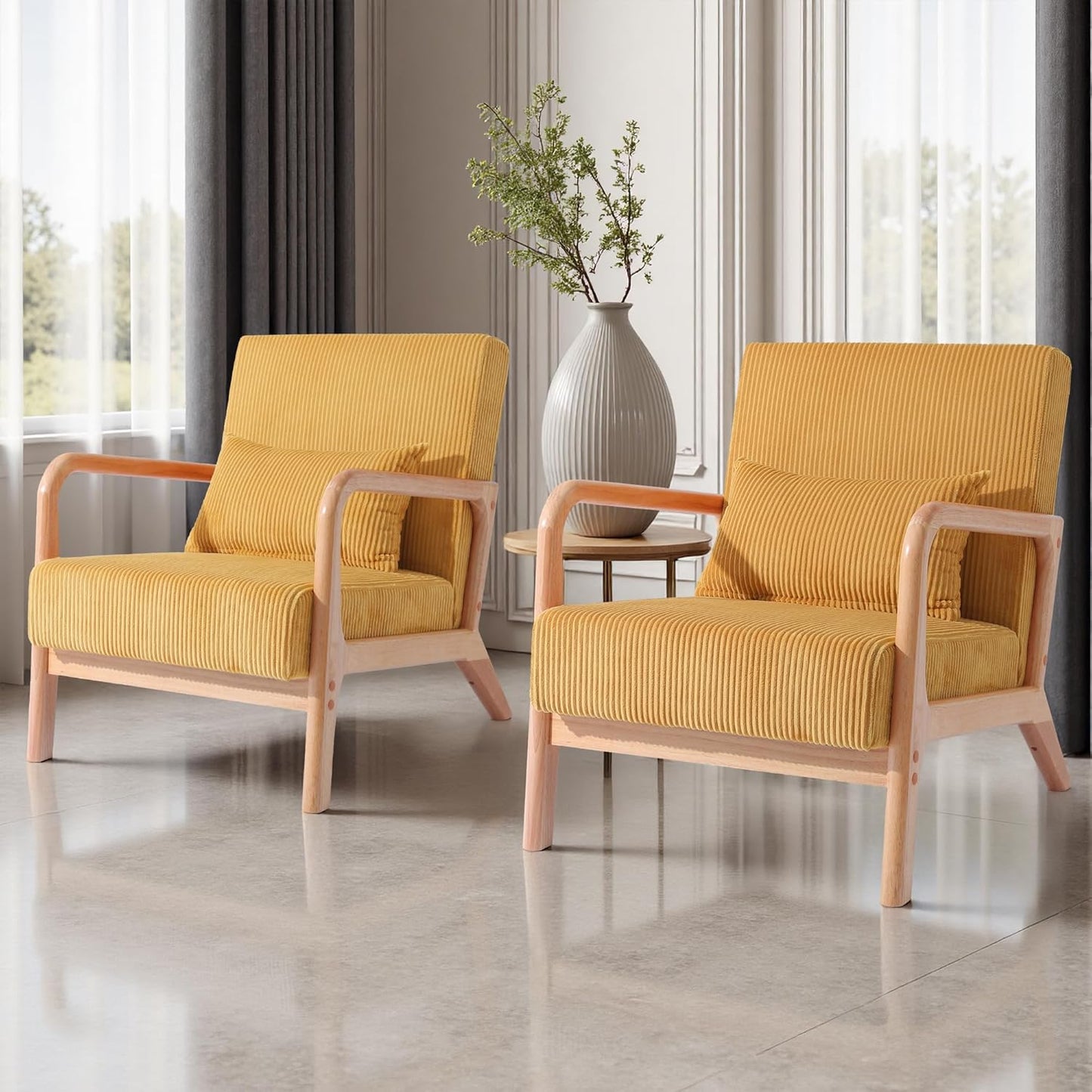 UIXE PU Leather Accent Chairs Set of 2, Upholstered Armchair for Living Room, Modern Arm Chair Comfy Single Sofa Bedroom Reading Seat with Lumbar Pillow - Hunter Green