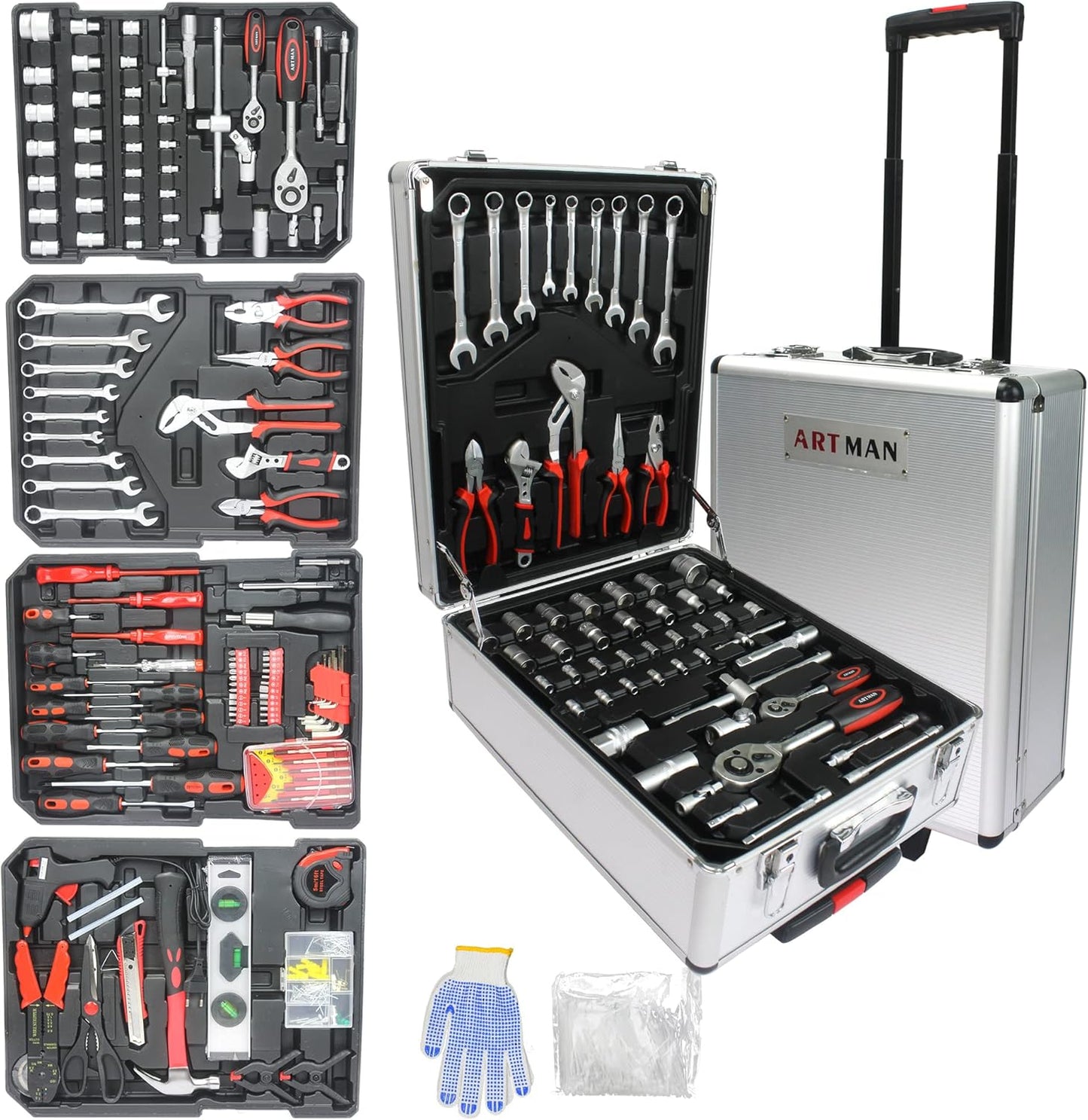 Campfun 899 Piece Tool Set Household Hand Tool Set Basic Tool Set, Complete Tool Box Set House Tool Kit Set, Home Tool Set Rolling Tool Box with Tools, Repair Tool Kit Toolbox Storage Organizer