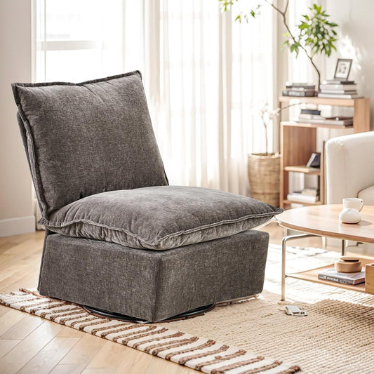 360°Swivel Accent Chair,Fabric Living Room Chairs Comfy Accent Chair with Solid Metal Base, Swivel Chairs for Living Room & Bedroom,Dark Gray