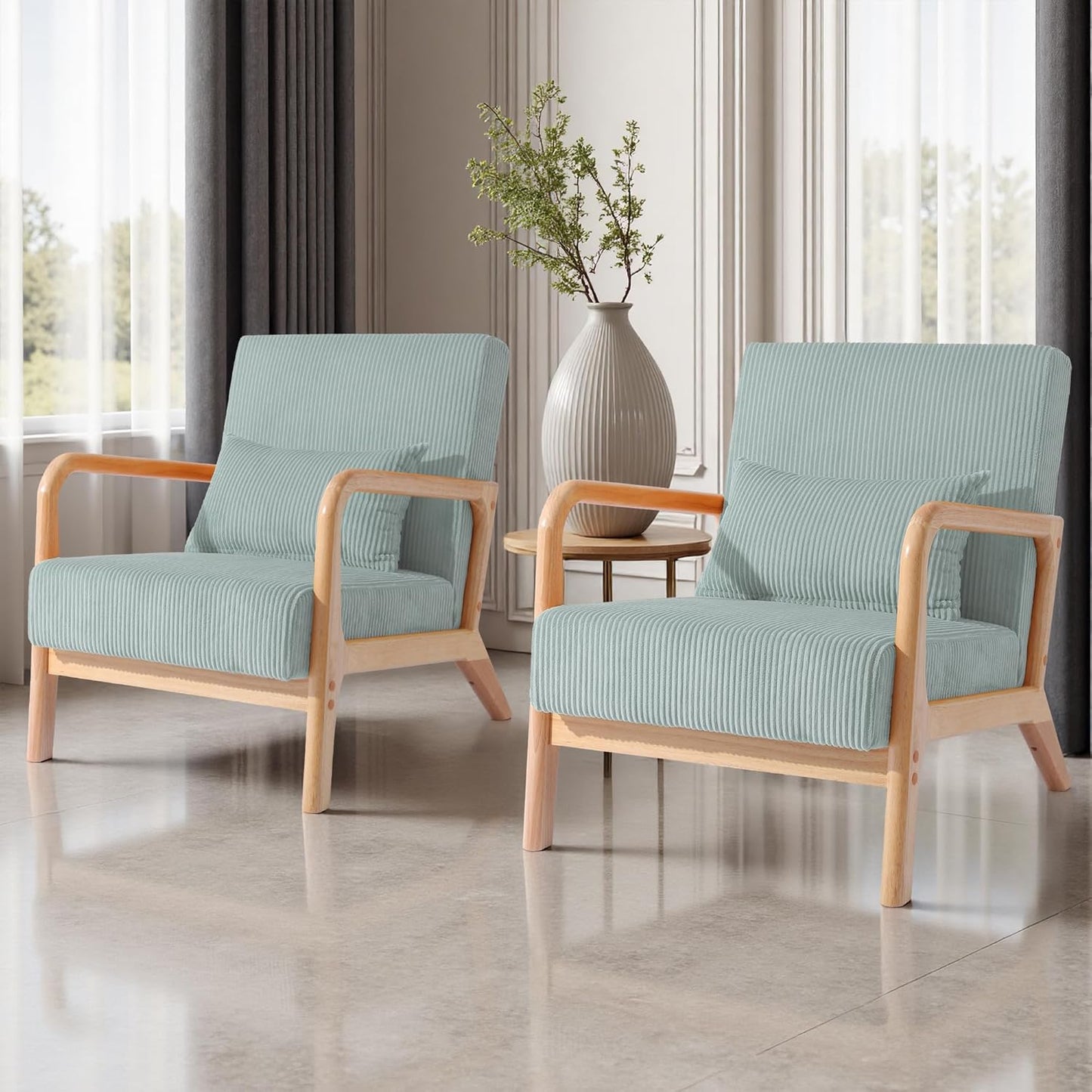 UIXE PU Leather Accent Chairs Set of 2, Upholstered Armchair for Living Room, Modern Arm Chair Comfy Single Sofa Bedroom Reading Seat with Lumbar Pillow - Hunter Green
