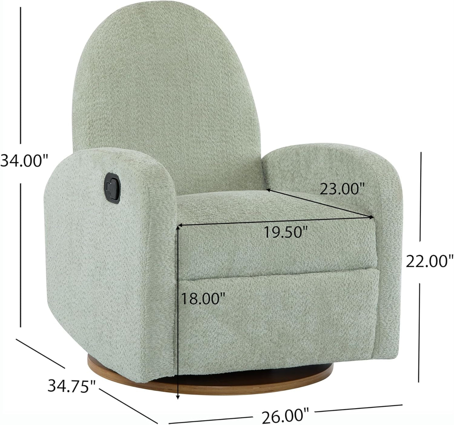 Christopher Knight Home Sidney Boucle Fabric Upholstered 360° Swivel Chair, Push-Back Recliner, Solid Wood Glider Recliner with Rotation, Living Room Lounge Chair, Adjustable Backrest, Greyish Green