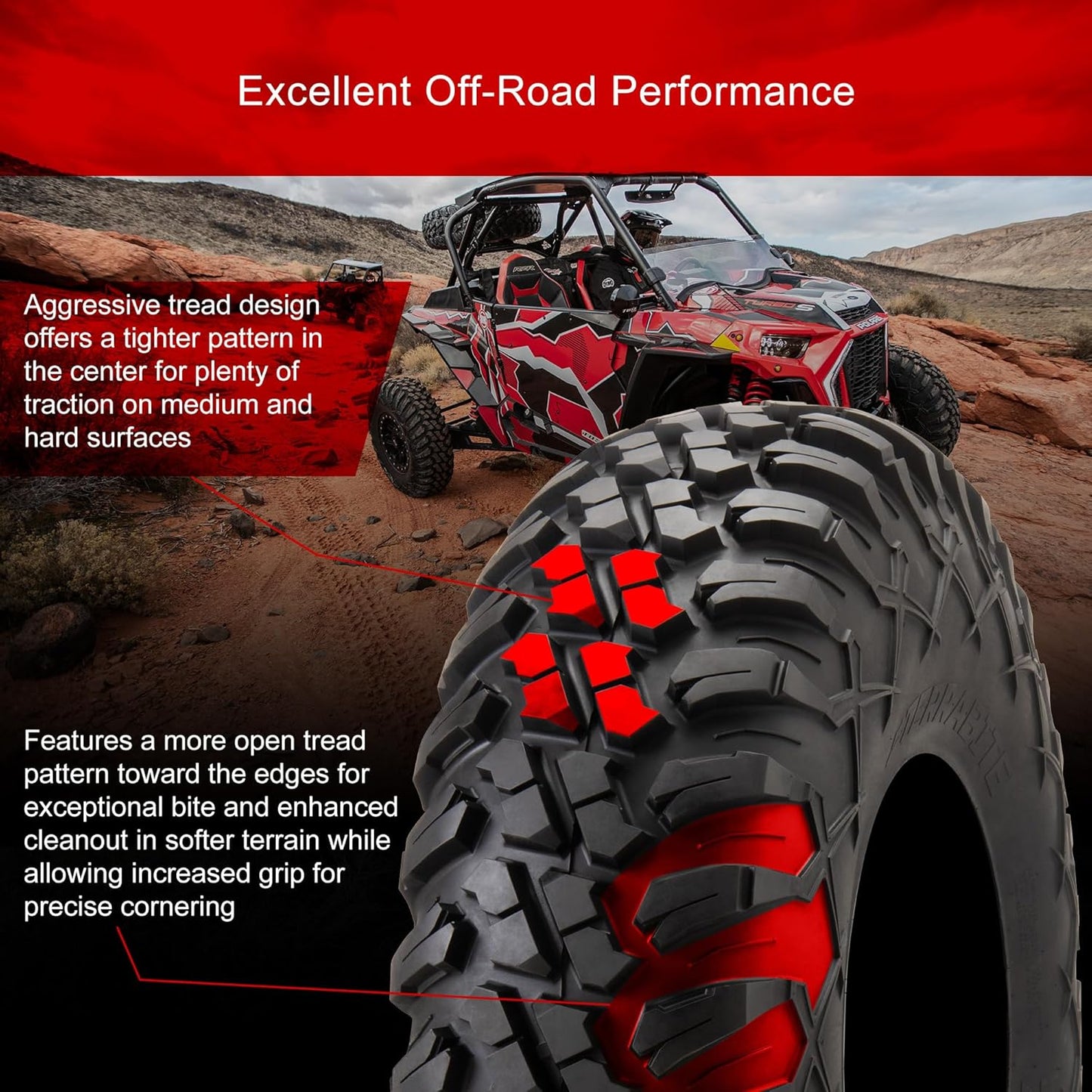 Tusk Terrabite Set of 4 UTV/ATV Tires – 29x9-14 Front & 29x11-14 Rear – 8-Ply Rated Radial Construction, ¾″ Deep Tread, Medium-Hard Terrain, High Load Capacity, Heavy Duty Sidewall Tread Armor