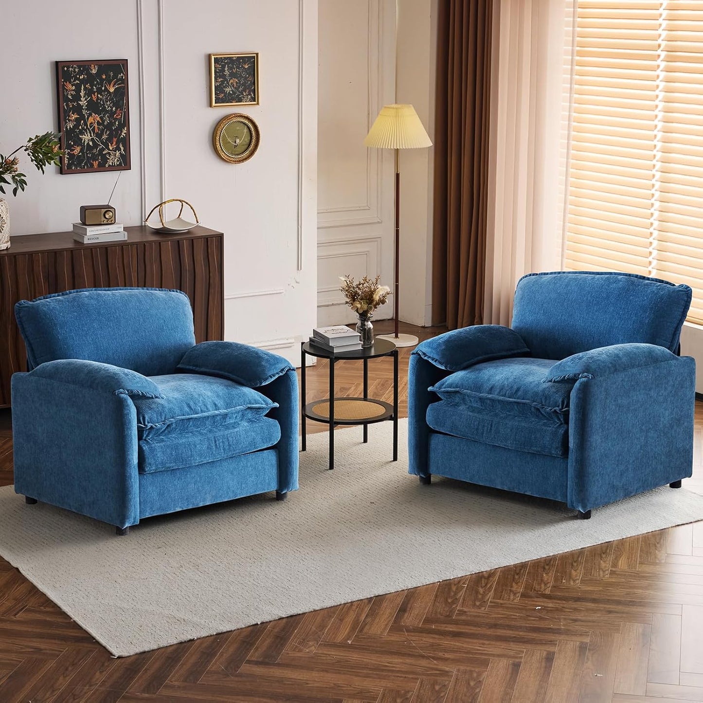 Chenille Oversized Armchair, 38.6" Wide Modern Accent Chairs & Single Sofa Lounge, Upholstered Mid-Century Reading Chair for Living Room Bedroom(Beige)