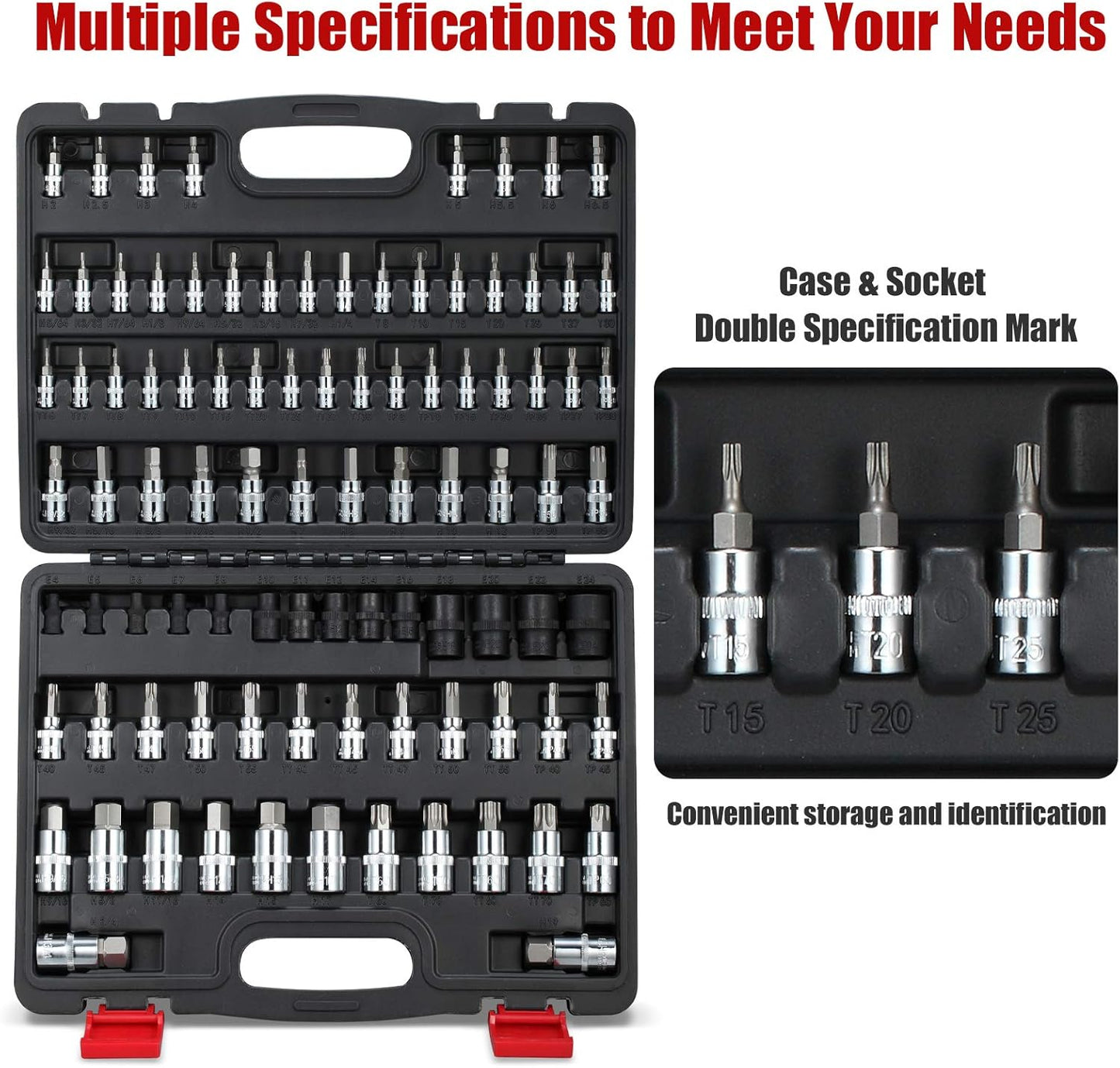92-Piece Allen and Torx Bit Socket Set, 1/4" 3/8" and 1/2" Drive Tamper Proof Torx/Hex SAE & Metric Bit Set