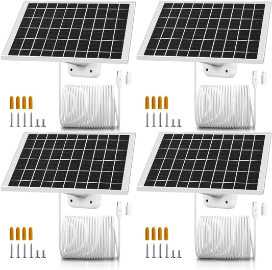4 Pack 5V 7W Cam Solar Panel Charger for USB type C Outdoo security Camera Compatible Arlo Essential 2K 2nd Gen, Arlo Essential XL 2nd Gen, Roku Battery Camera & Roku Battery Cam Plus & More USB C Cam