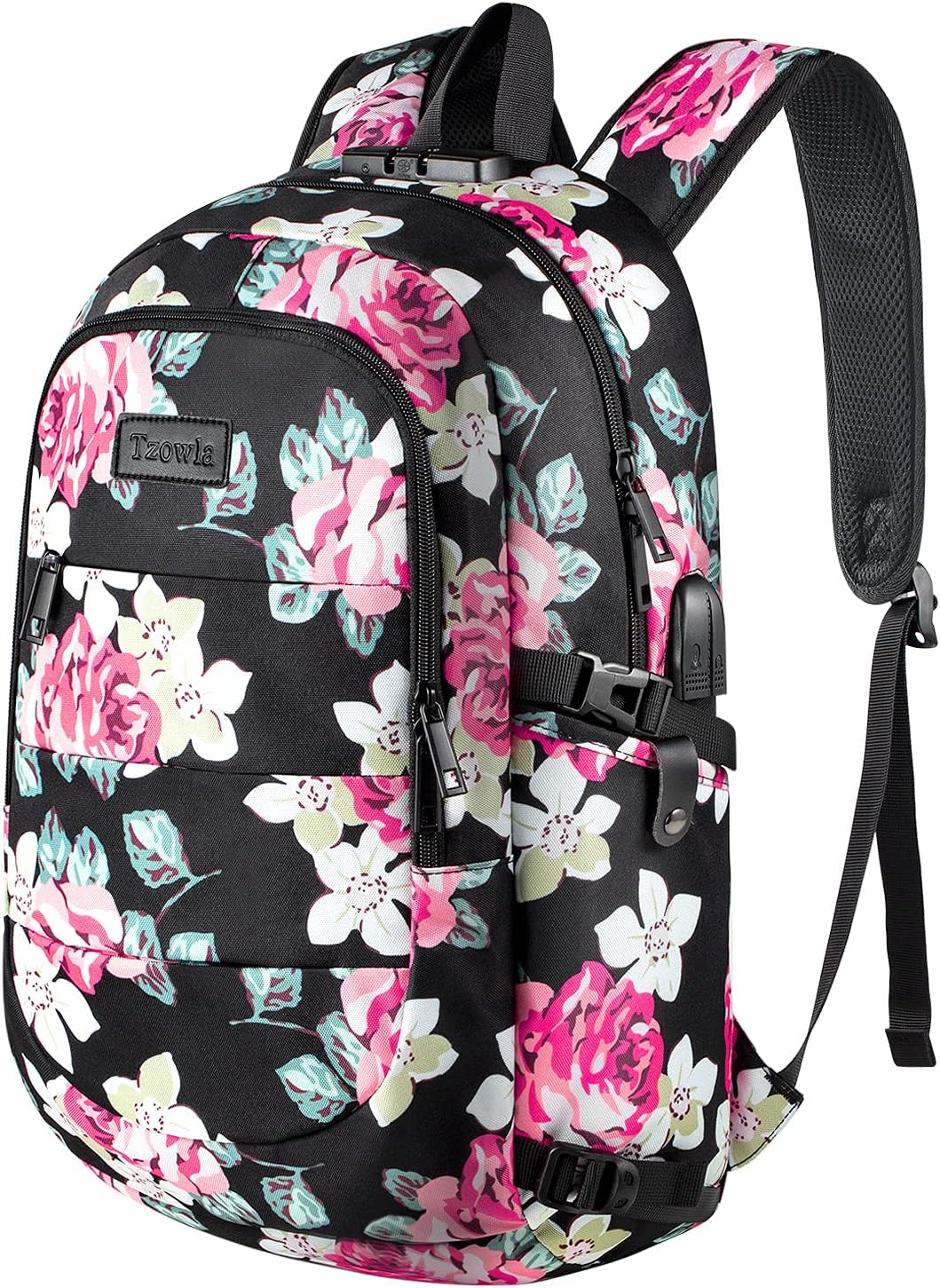 Tzowla Anti-Theft Water Resistant 17.3 Inch Laptop Backpack with USB Charging Port and Lock, Black