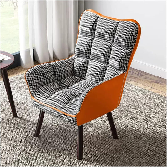 Velvet Fabric Tub Chair Modern Wing Back Accent Leisure Sofa Chairs with Solid Wood Legs,Fabric Upholstered High Back Armchairs Lounge Chair Reading Chair for Living Room (Color : Orange, Size : Wit