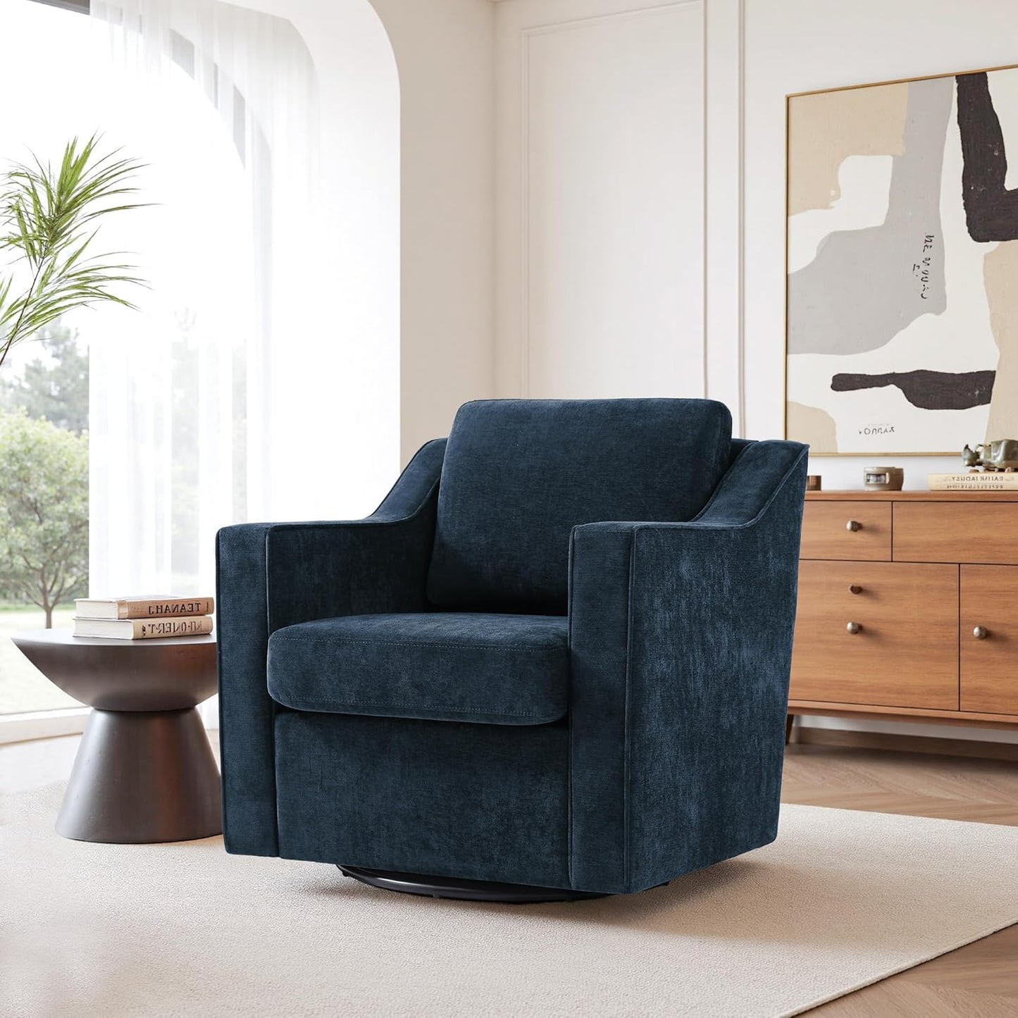 UIXE Swivel Accent Chair Set of 2, Chenille Upholstered Arm Chair for Living Room, Modern Club Armchair Comfy Single Sofa Bedroom Reading Seat with Lumbar Pillow - Coffee