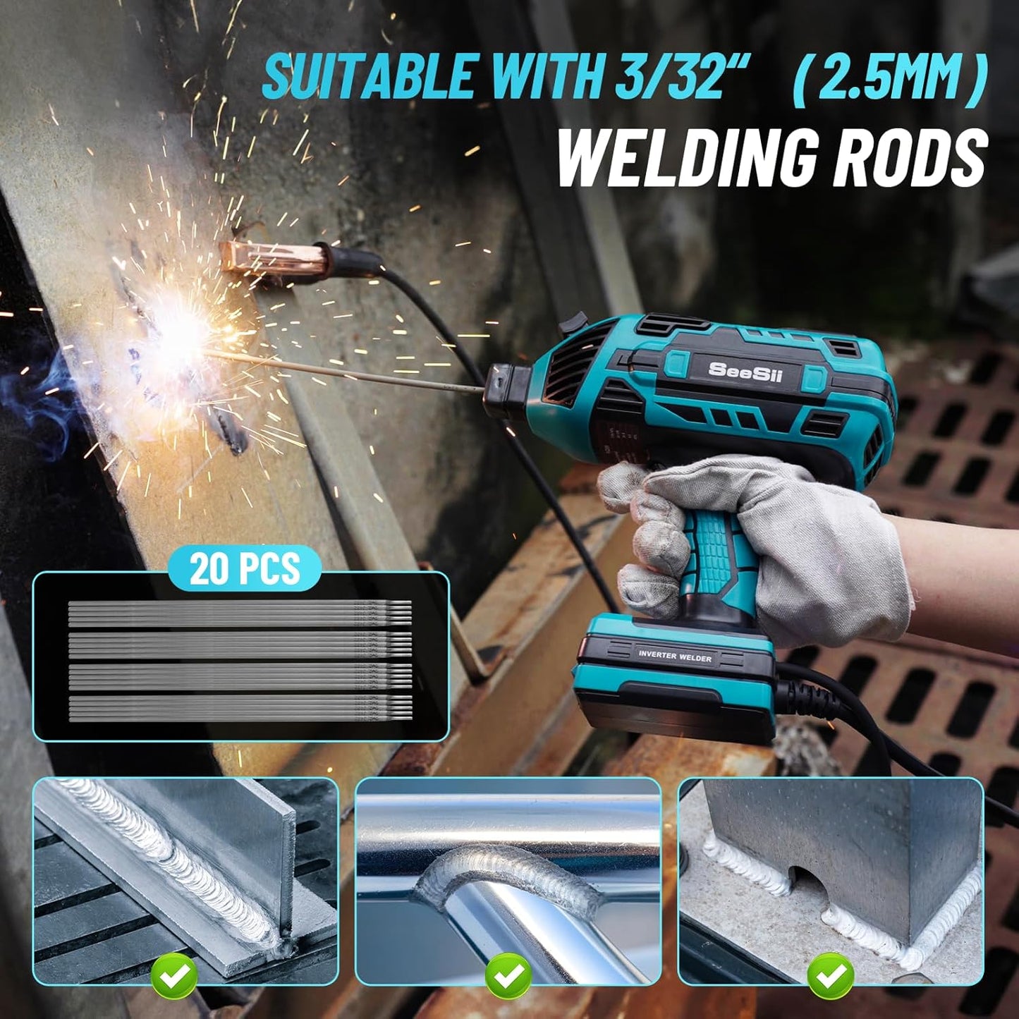 Seesii Handheld Welder,110V 120A Portable Welding Machine with True Color Auto Darkening Welding Goggles and Welding Chipping Hammer, Suitable for 3/64"-1/8" Welding Rods, Portable ARC Welder Gun