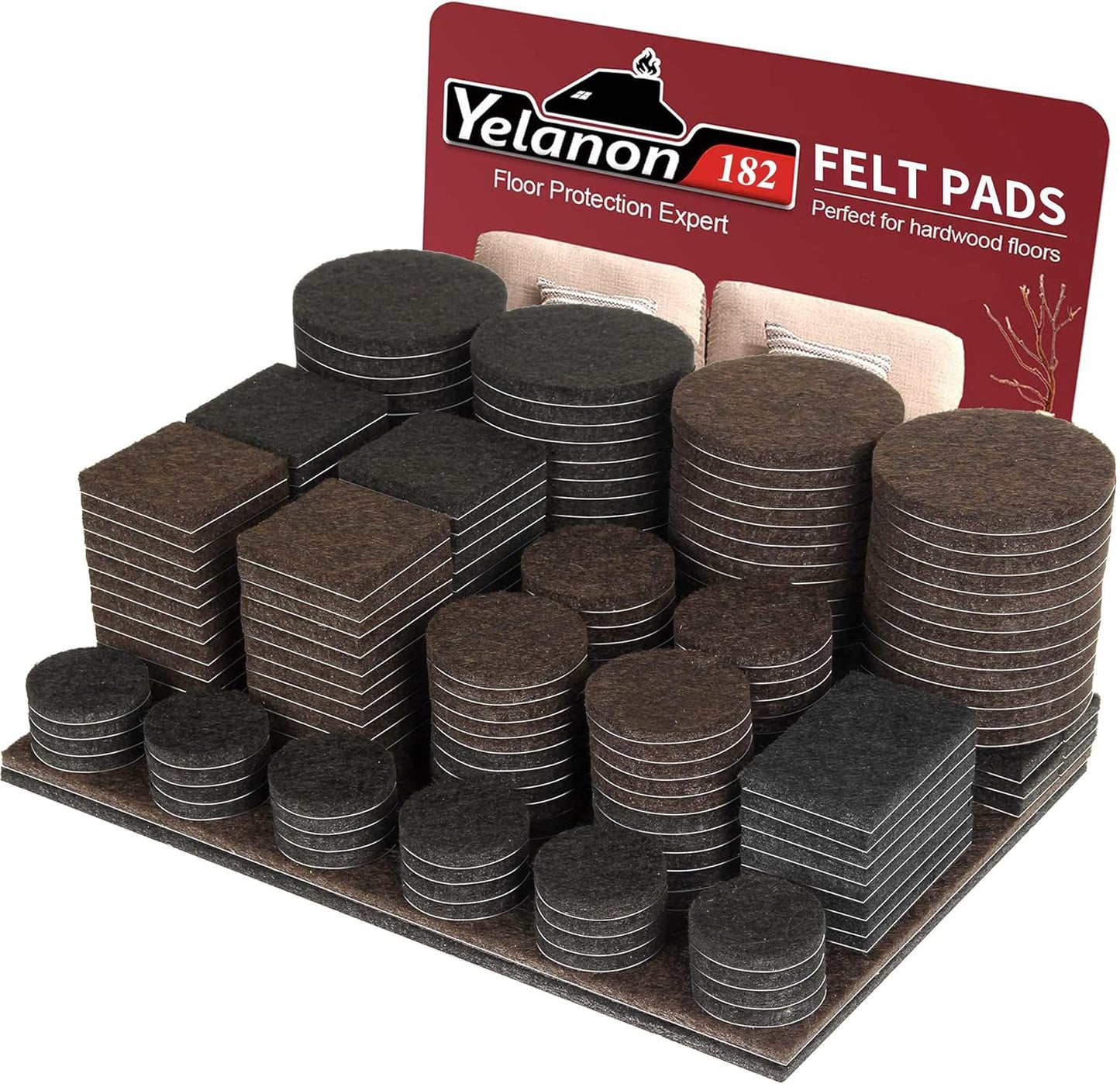 Yelanon Felt Furniture Pads -182 Pcs Premium Felt Pads for Chair Legs Furniture, Floor Protectors for Hardwood Floors, Black