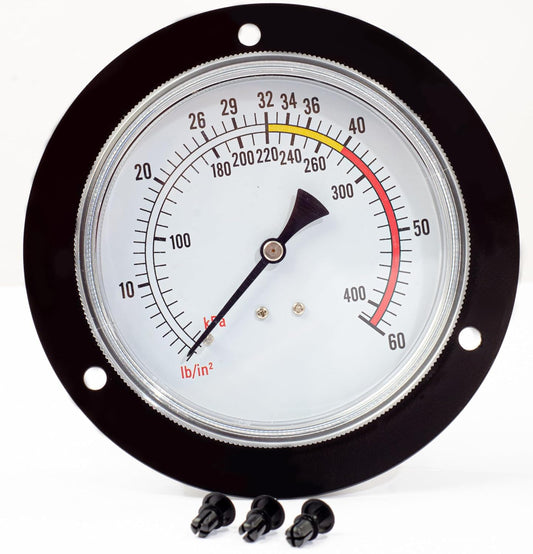 Air Dial Gauge for Coats® Tire Changers Machines, Air Pressure Range from 0-60 PSI, Flange Mount with Plastic retainers, Dial with a Range of Most Common tire Pressure. 8107985, 107985.