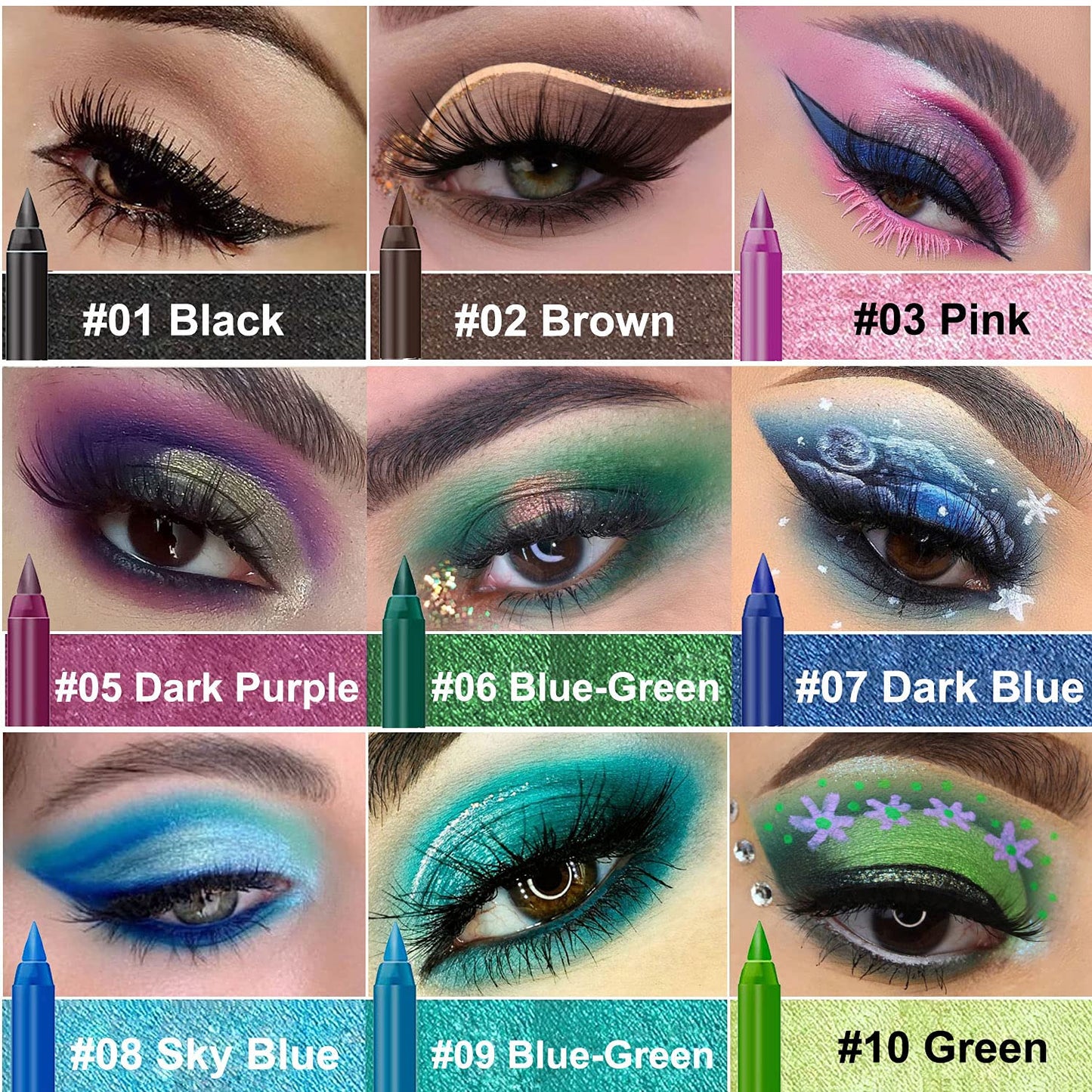 15PCS Colorful Eyeliner Pen Set, Eye Shadow Pencil, Pearl & Matte Metallic Glitter Eyeliner for Women, Eye & Lip Liner, Professional Eye Makeup Set
