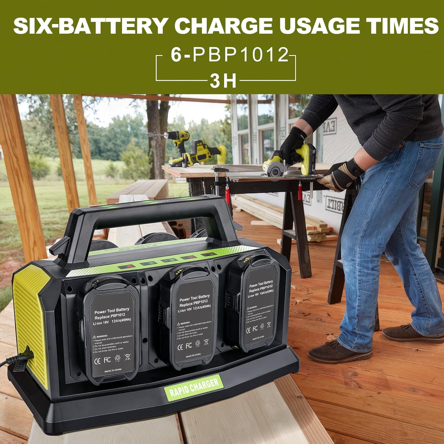 6-Ports Rapid Meanwhile Charger Station for Ryobi 18V Battery,Fast Charger for ONE+18V Multi Battery,Simultaneous Charging of 6 Port Each 3A Compatible,Compatible with Ryobi Battery Power Tools