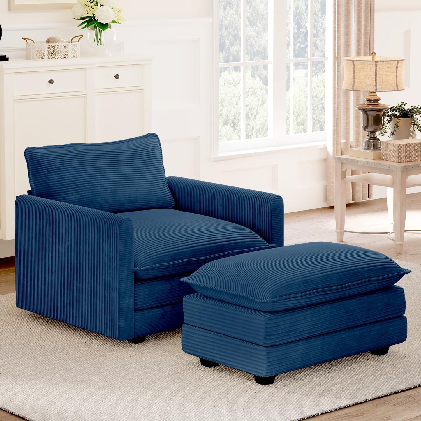 ROWHY Oversized Modular Sectional Sofa with Movable Ottoman, 112 Inch 4 Seat Modern Corduroy Sofa Set, Convertible L Shaped Couch for Living Room and Office, Beige