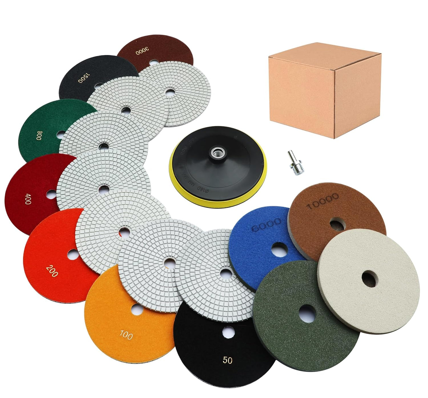 11 Packs 7 Inch Diamond Polishing Pads with 5/8"-11 Backer Pad 9 PCS Wet/Dry Polish Pad Kit for Drill Grinder Polisher 50-10000 Grit Pads for Marble Tile Quartz Granite Concrete Countertop