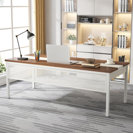 Tribesigns 70.8" Large Executive Office Desk, Computer Working Desk, Home Office Workstation, Walnut & White