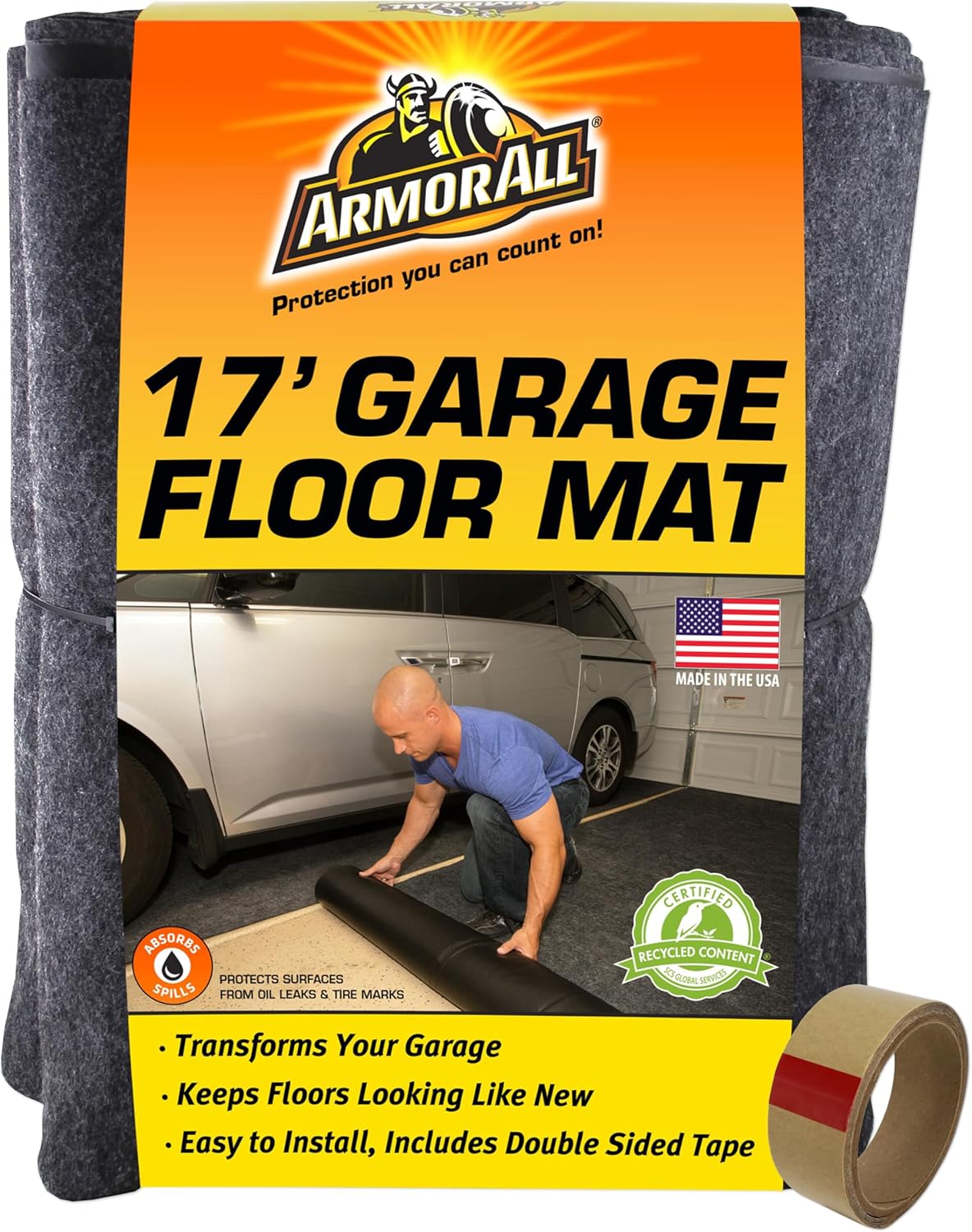 Armor All Premium Original Small Vehicle Garage Floor Mat, (8'4” x 7'4"), Protects Surfaces, Transforms Garage, Absorbent/Waterproof/Durable (Includes Double Sided Tape) (USA Made) (Charcoal)
