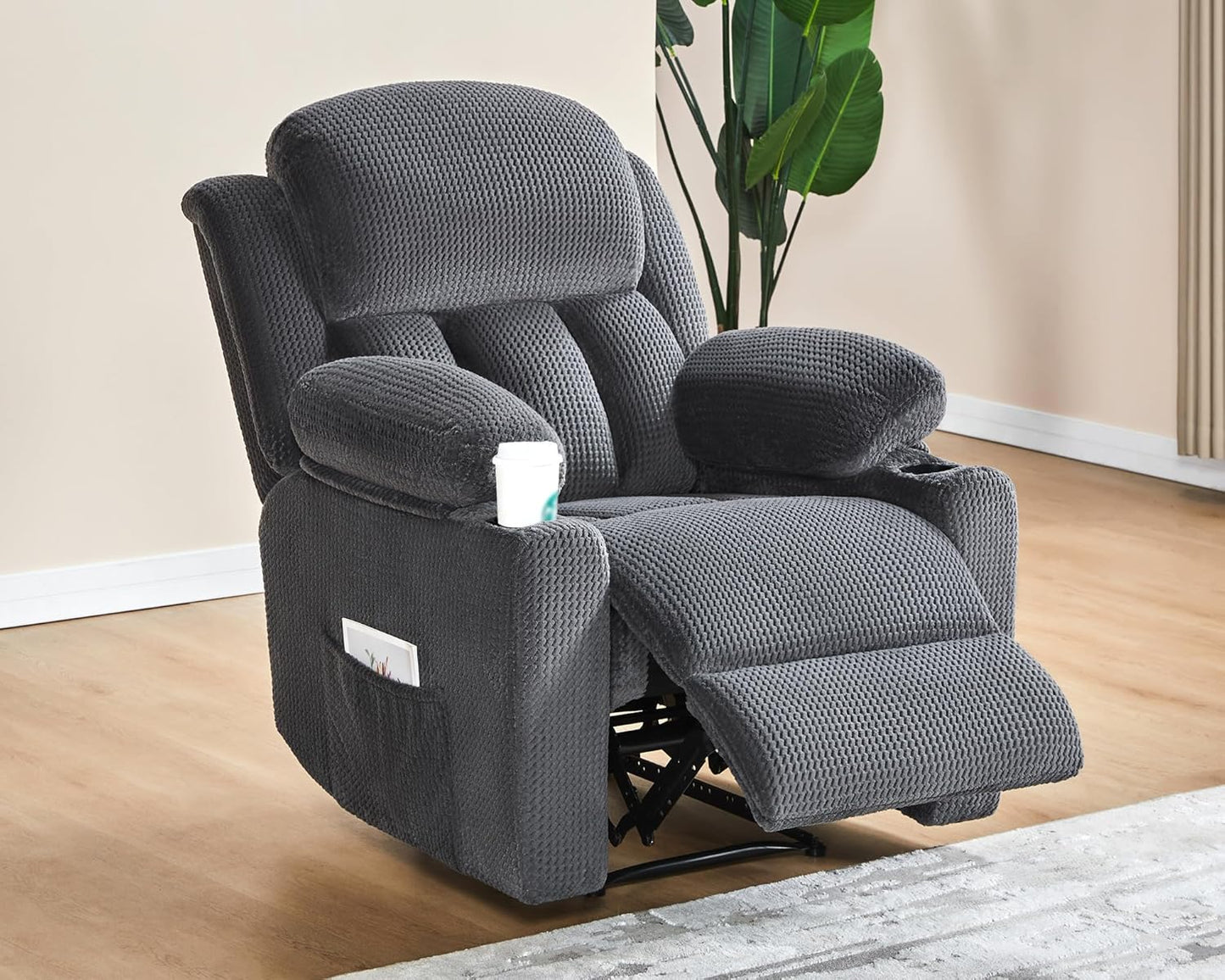 VanAcc Recliner Chair, Sofa Recliner with Cup Holders for Living Room- Wingback Recliner Couch, Grey Armchair