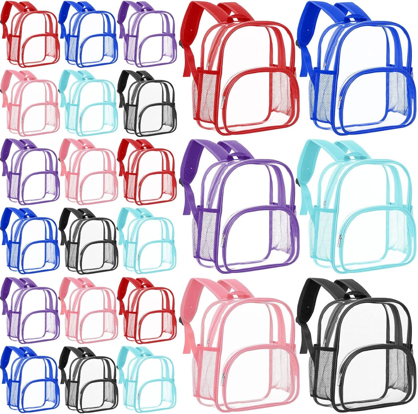 Amylove 48 Pcs Clear Backpack for Stadium Events Heavy Duty PVC Transparent Bookbag for College Workplace Security (15 Inches,Black)
