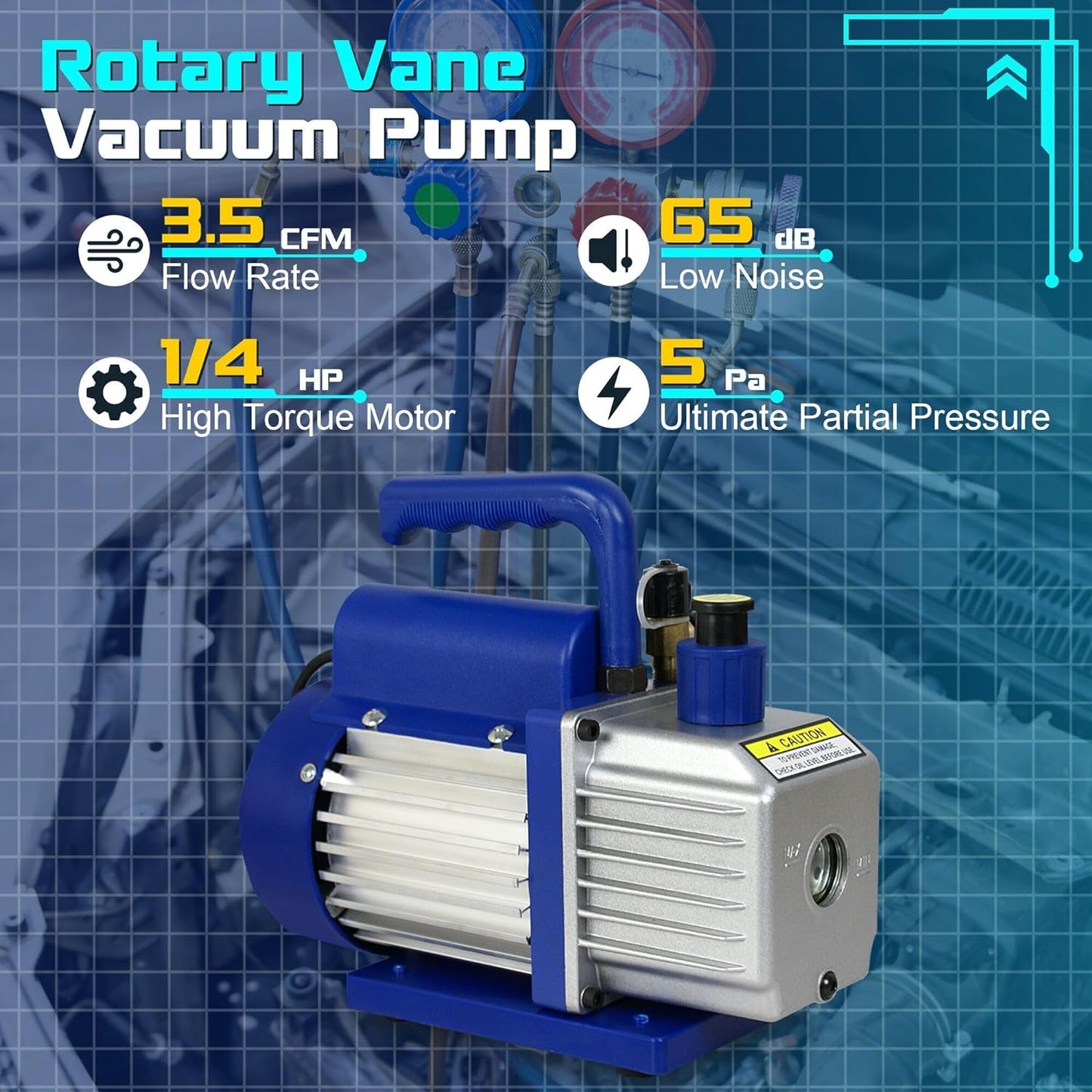 ZENY 3.5CFM Single-Stage 5 Pa Rotary Vane Economy Vacuum Pump 3 CFM 1/4HP Air Conditioner Refrigerant HVAC Air Tool R410a 1/4" Flare Inlet Port, Blue