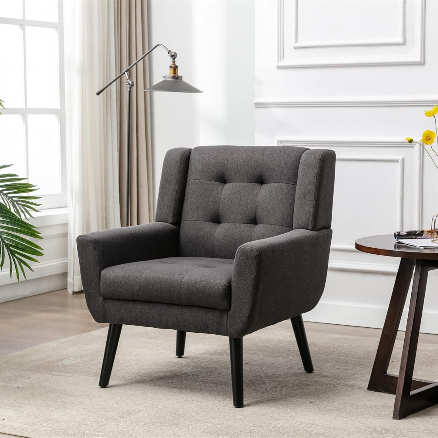 Velvet Accent Armchair,Upholstered Fabric Living Room Chair Ergonomics Chair Home Chair with Solid Black Legs,Tufted Back Decorative Chair Reading Chair for Indoor Home Living Room,Pink