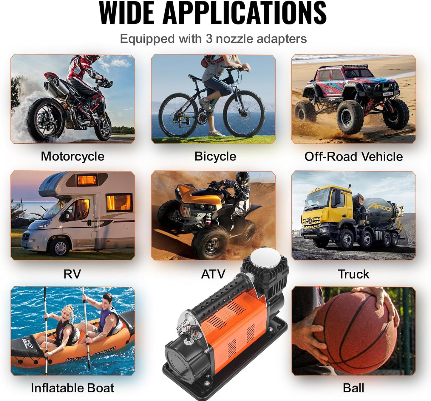 VEVOR 12V Portable Tire Inflator, 7.06CFM Heavy Duty Air Compressor, 150PSI Offroad Air Pump with Adapters for Car SUV RV Truck - Include 6.5FT Power Cord, 26FT Air Hose with Pressure Gauge, Carry Bag