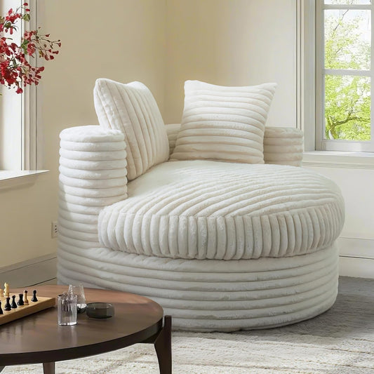 47" Round Chaise Lounge Chair Indoor for Adults, Corduroy Boneless Oversized Chair for Living Room Comfy Bean Bag Sofa