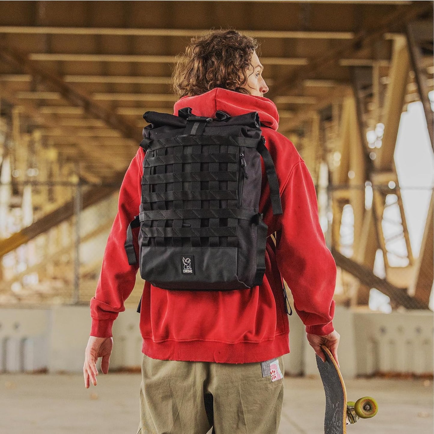 Chrome Industries Barrage 22L Black Roll-Top Backpack – Water Resistant Bag for Work, School, Travel – Features Cargo Net & Laptop Pocket