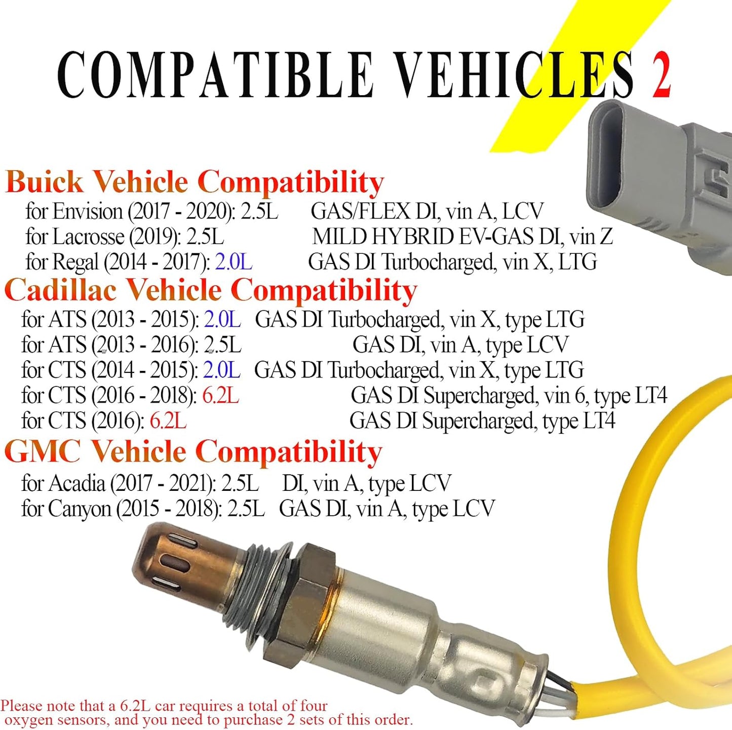 Upstream Downstream Oxygen O2 Sensor fit Compatible with Buick Envision, Lacrosse, Regal & Cadillac ATS, Cts & Chevrolet Blazer, Camaro, Colorado, Impala, Malibu & Gmc Acadia, Canyon 2PCS