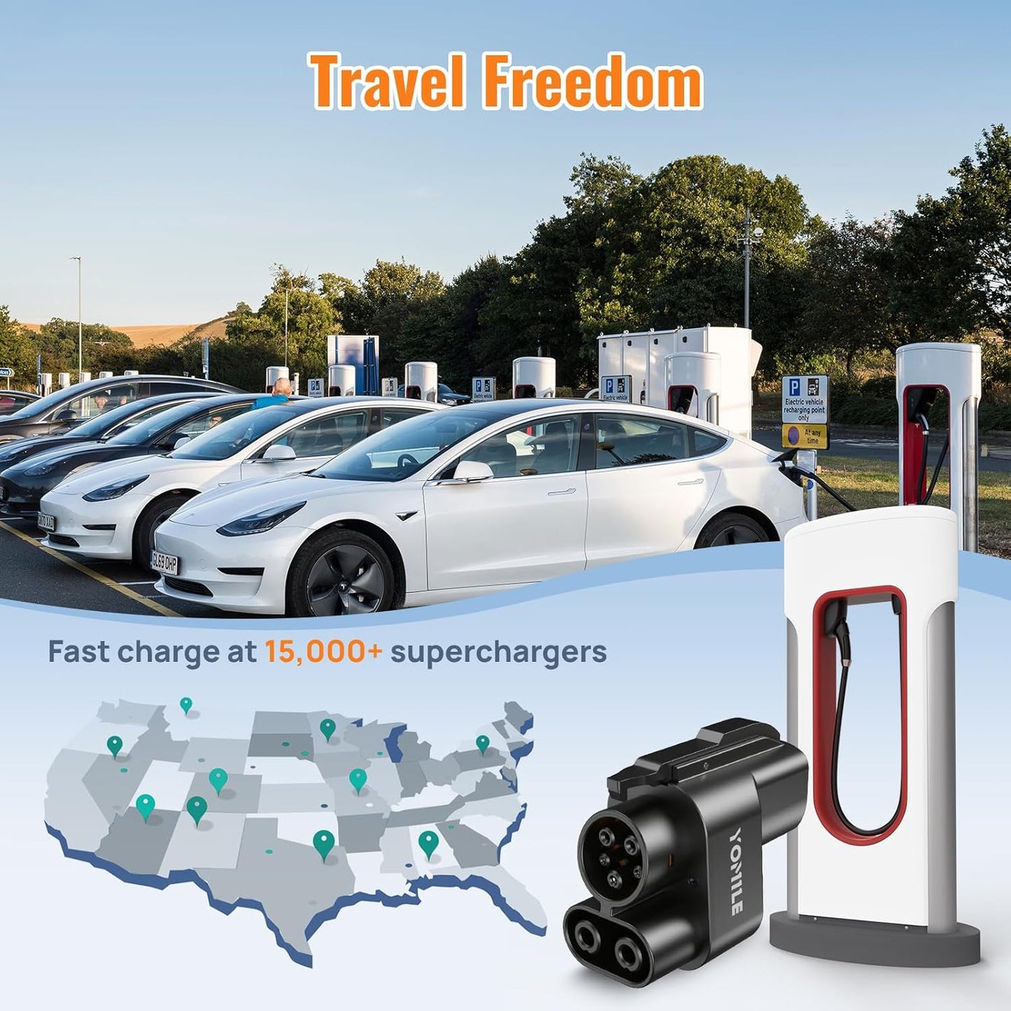 2025 Upgraded for Tesla Supercharger to CCS1 Charger Adapter [Max 500A 1000V] Fast Charge NACS to CCS Electric Vehicle Charging Adapter Compatible with Tesla Supercharger, Fits for Rivian,Ford,GM EVs