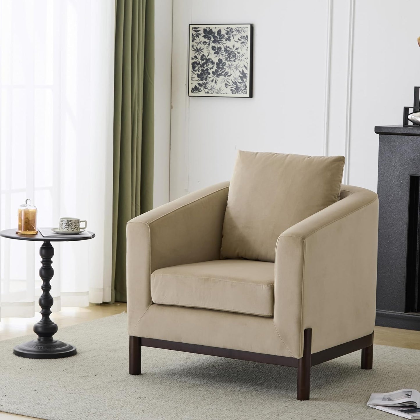 Christopher Knight Home Upholstered Club Chair, Comft Accent Chair, Soft Armchair, Reading Single Sofa with Wood Legs, Barrel Lounge Chair for Living Room Bedroom Home Rest 33.5" x33.5x31.5, White