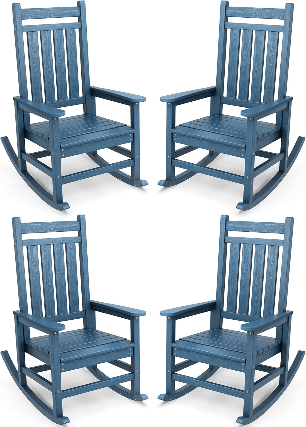 SERWALL Oversized Outdoor Rocking Chair Set of 4, HDPE Rocker for Adults, Patio Rocking Chairs for Porch, Black