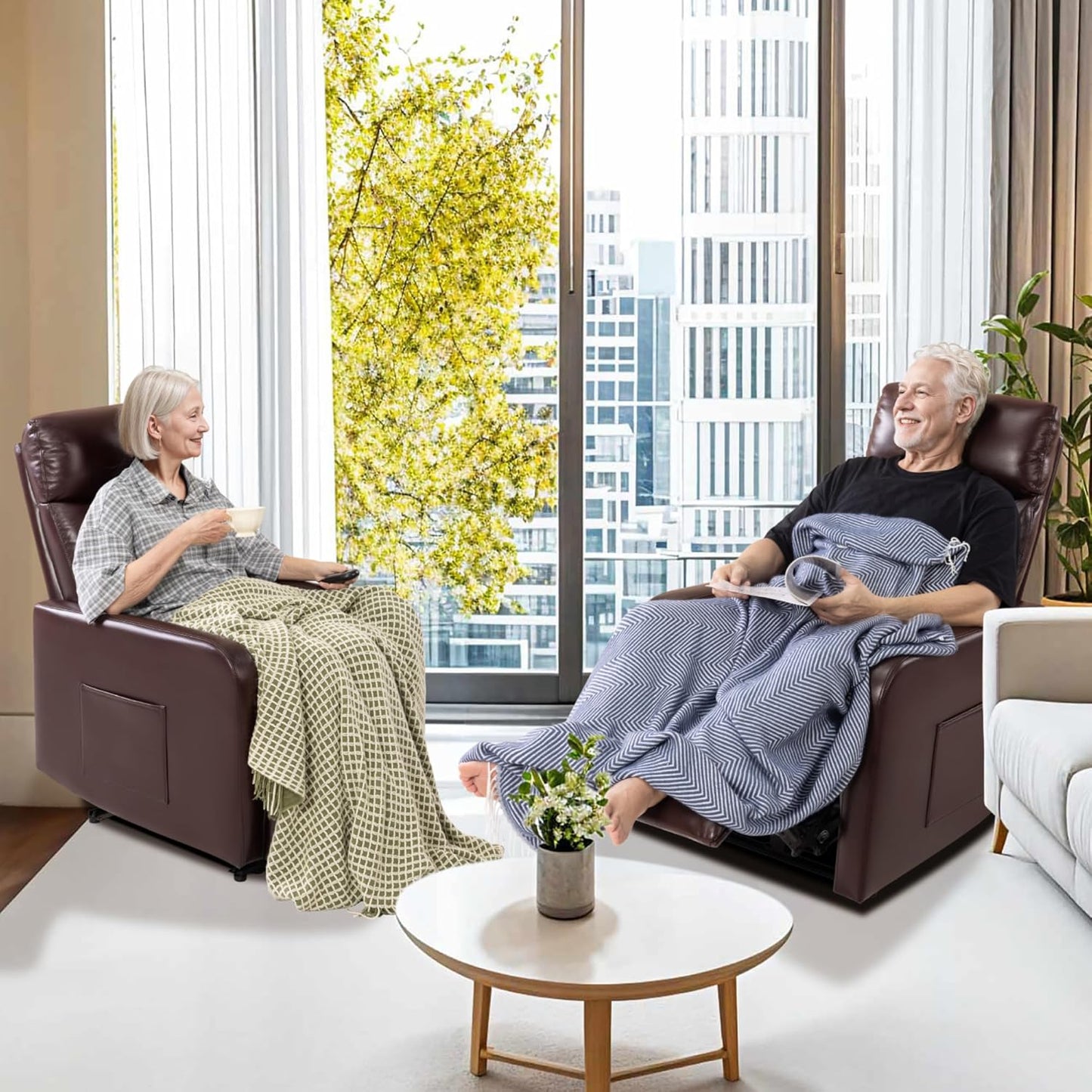 Zero Wall Power Recliner Chairs, Small Recliner for Small Spaces and Petite People Man Woman (1, Dark Brown Faux Leather)