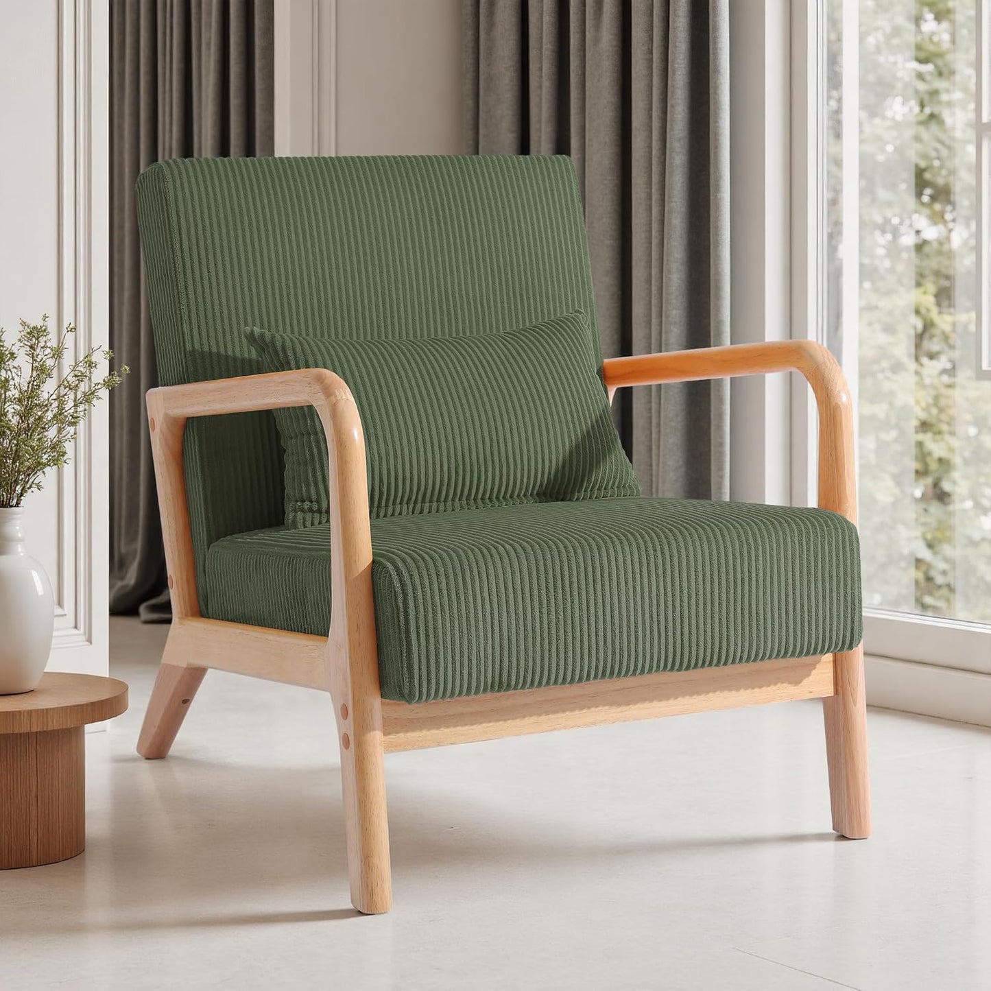 UIXE PU Leather Accent Chairs Set of 2, Upholstered Armchair for Living Room, Modern Arm Chair Comfy Single Sofa Bedroom Reading Seat with Lumbar Pillow - Hunter Green
