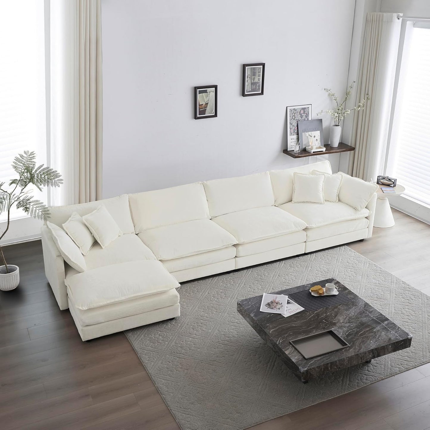 WILLIAMSPACE 41" Single Sofa Chair, Modern Upholstered Armchair with 1 Toss Pillow, Small Cream Couch Chair for Living Room, Deep Seat Reading Sofa for Bedroom Apartment, Chenille Fabric (Cream White)